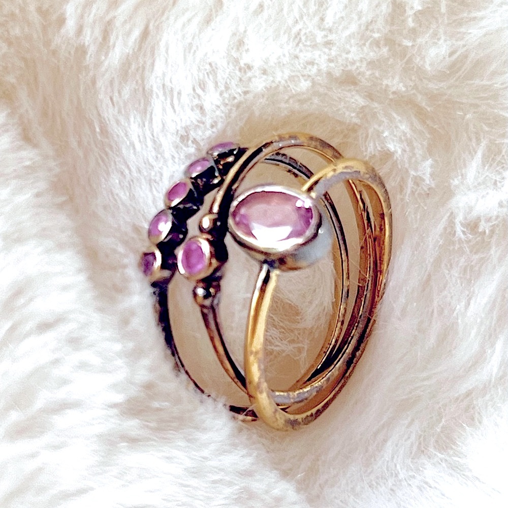 Leah Alexandra Pink Sapphire Good Plated 3 Ring Set. - Picture 1 of 6